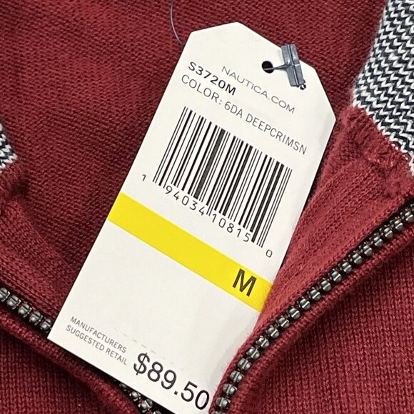 Nautica Sweater Mens M 1/4 Zip Burgundy Pullover Mock Neck Classic Preppy Casual - Picture 7 of 8